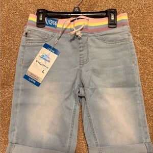 Vigoss 12-14.   Light Blue Denim Shorts with Rainbow Waistband